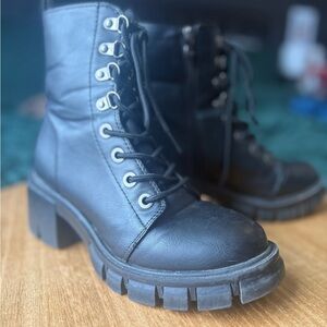 Nicole Miller Black Combat Boots